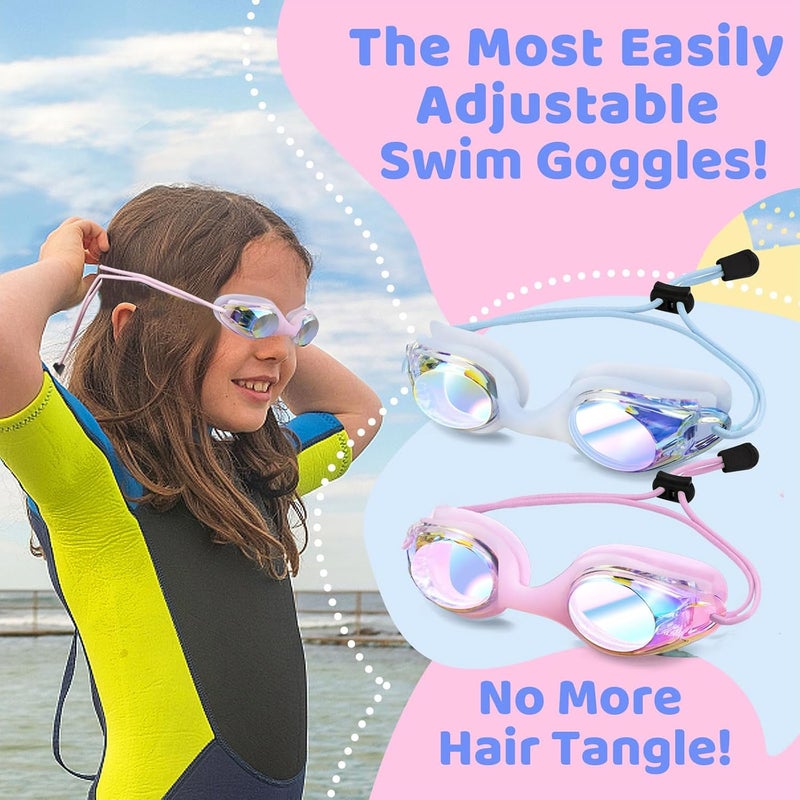 Vvinca Kids Swim Goggles with Bungee Strap No Leaking Anti Fog Toddler Goggles with Quick Adjust Ages 3-14 - Image 2